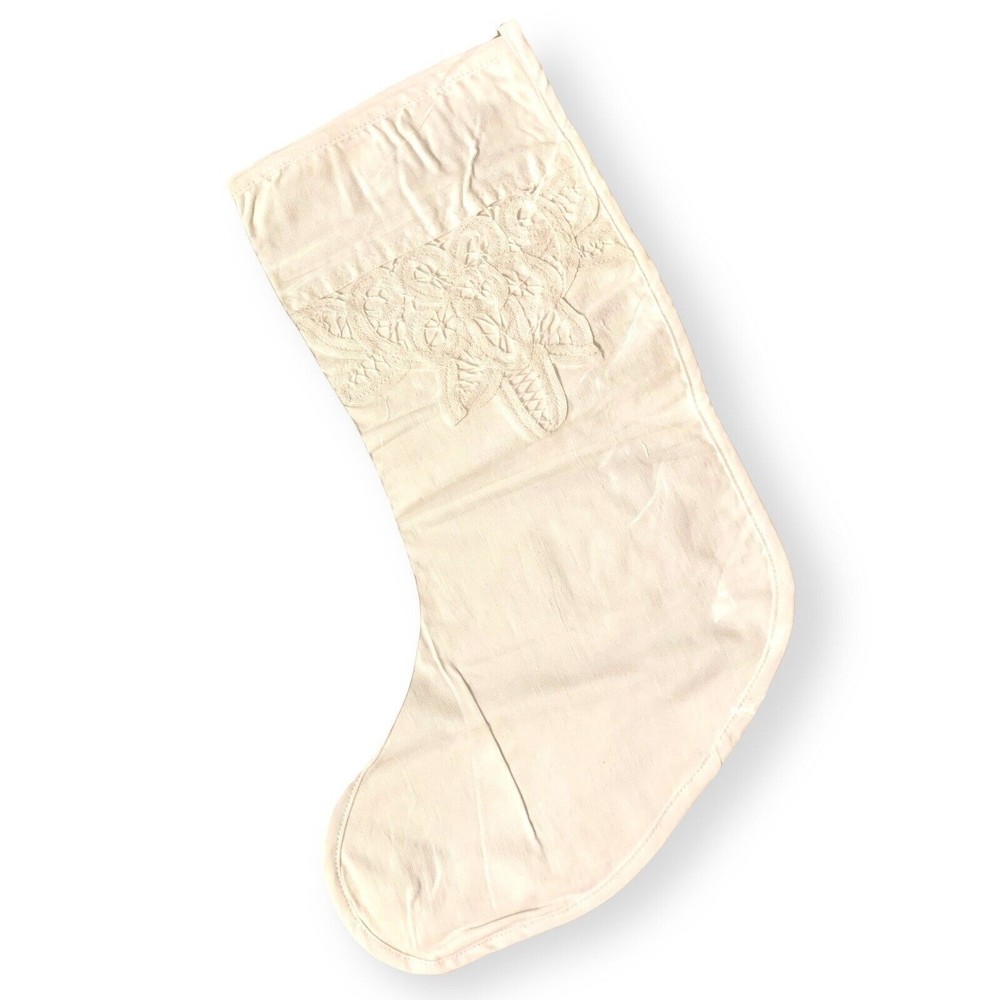 Vintage Lot of 4 White Battenburg Lace Christmas Stocking Victorian Shabby Ivory